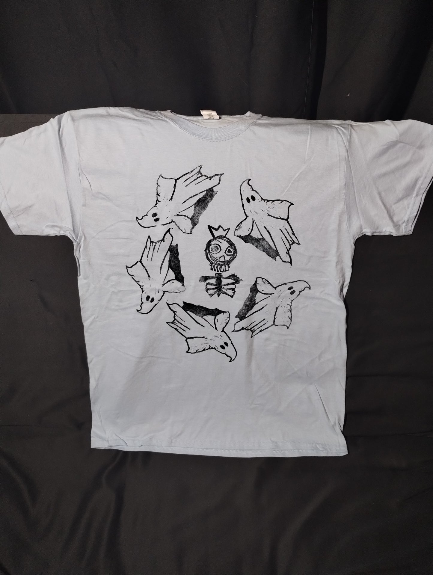 Hand Printed T-Shirt - Grey Skeleton king With ghosts