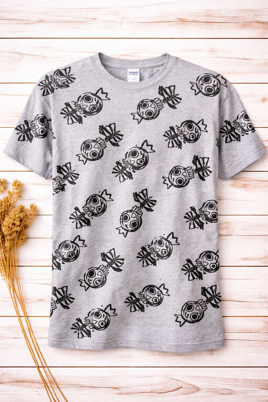 Hand Printed T-Shirt - Grey Skeleton Kings