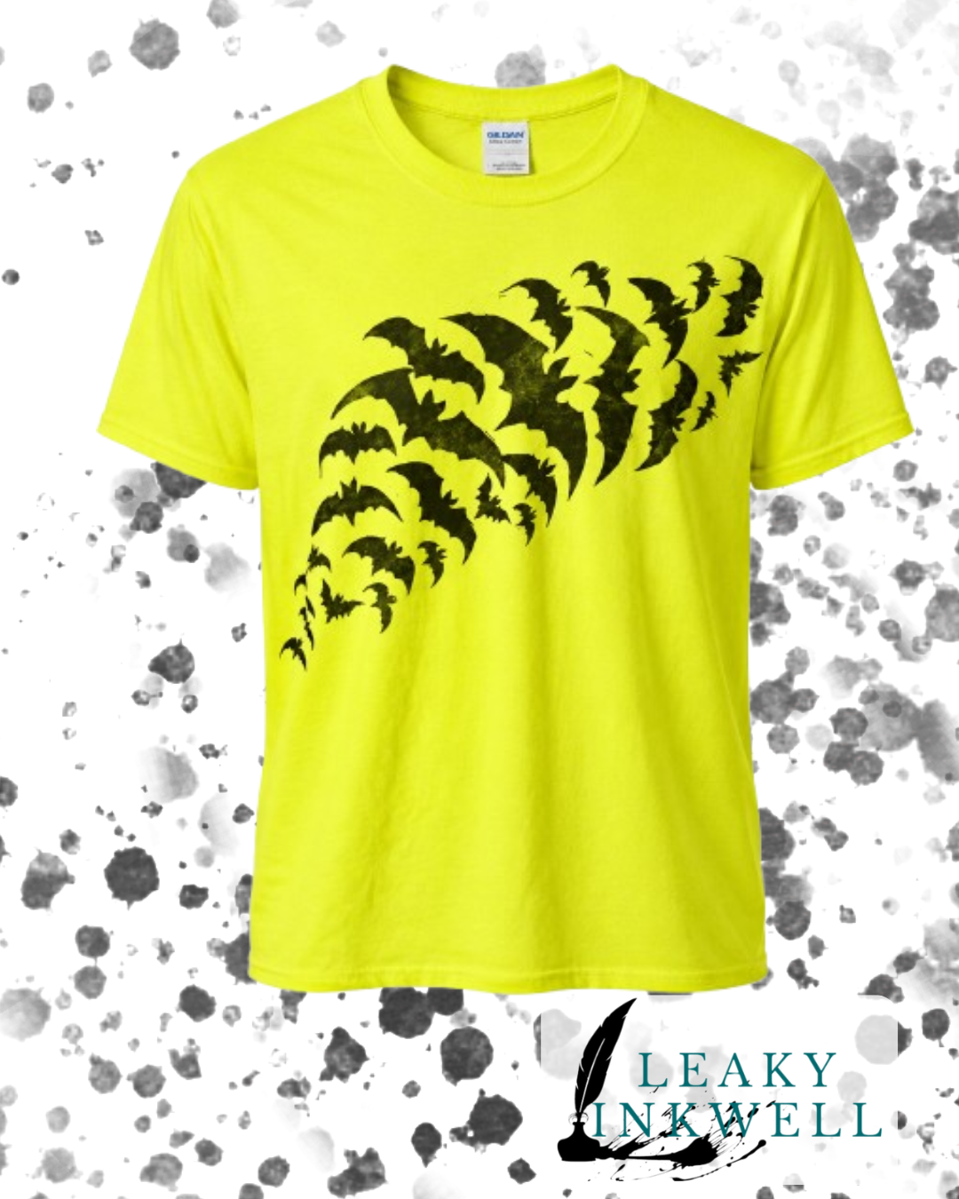 Hand Printed T-shirt - Neon Yellow Bats Large