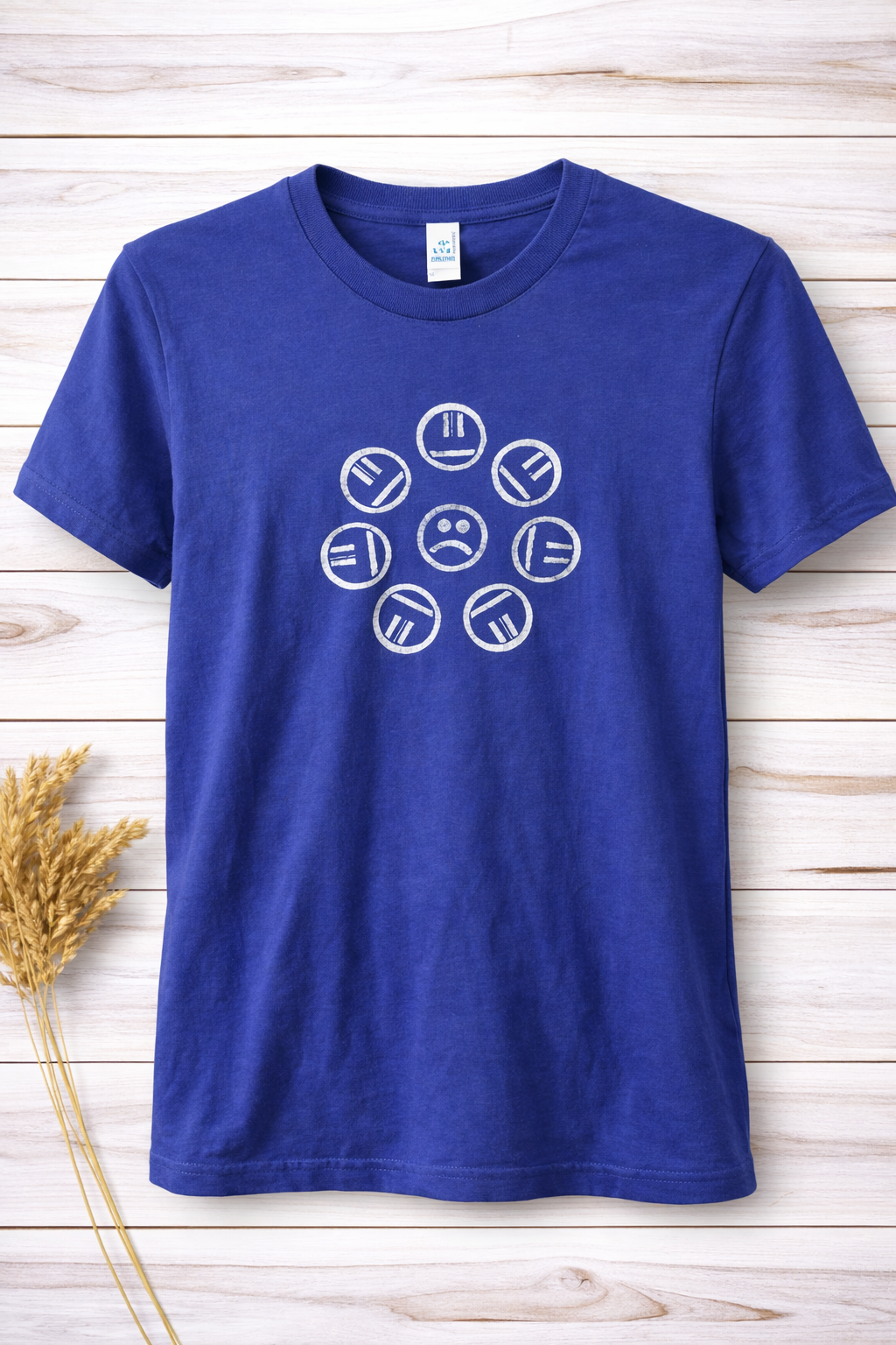 Hand Printed T-Shirt Royal Blue Sad Face :(