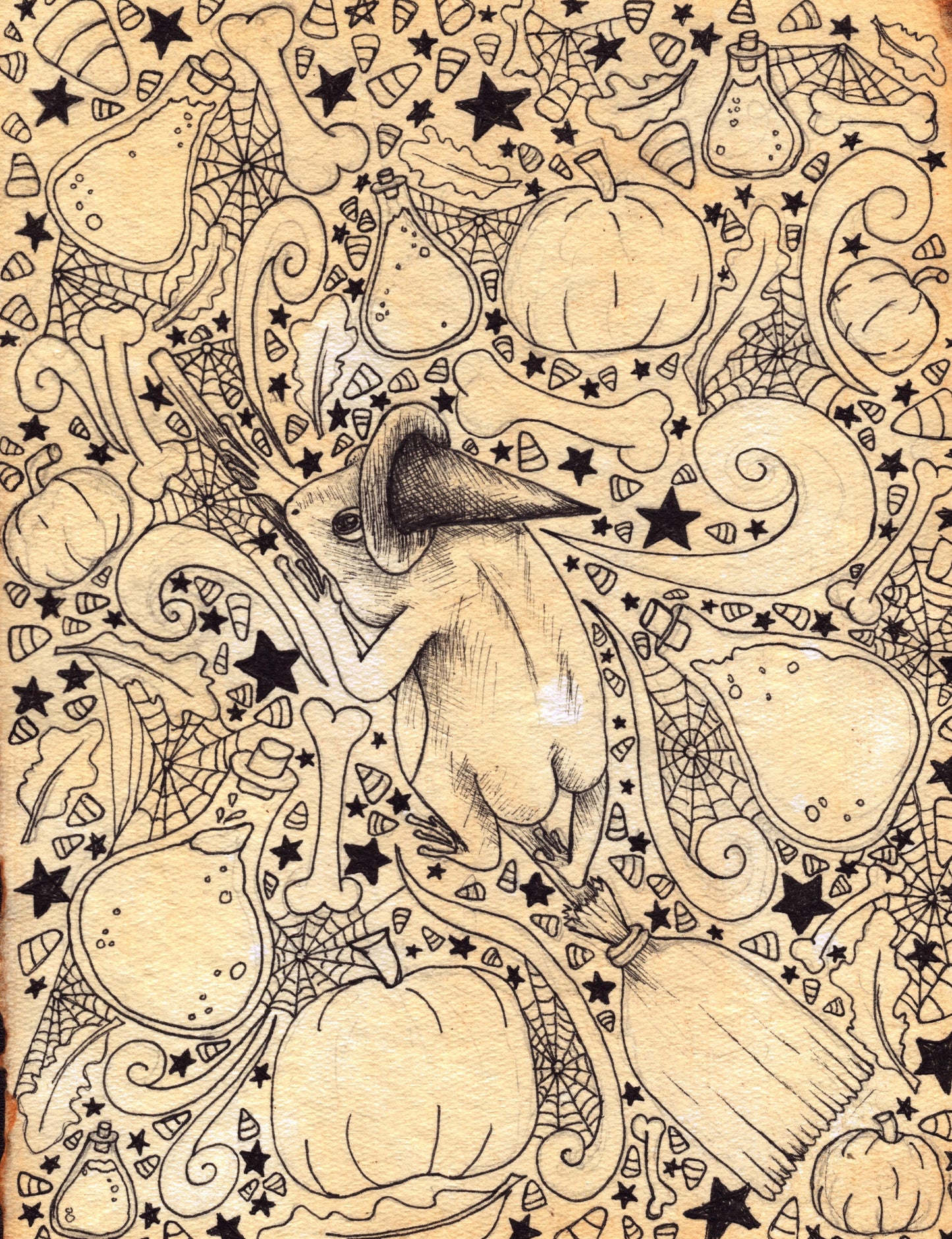 Witchy Frog on Broom - Art Print 8.5 x 11