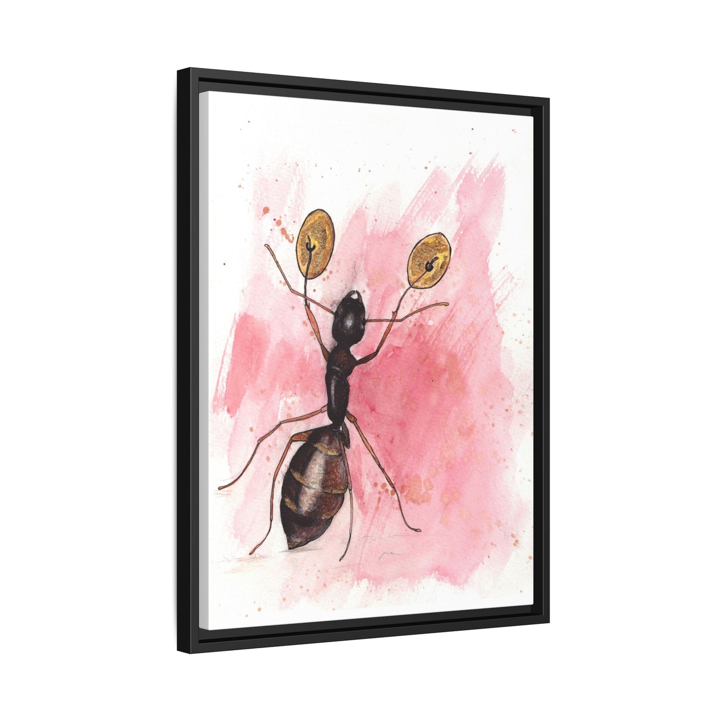 Ant With Symbols Print Matte Canvas, Black Frame