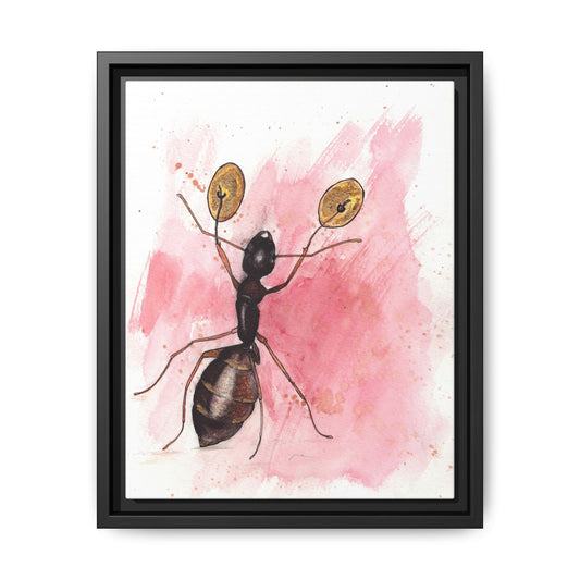 Ant With Symbols Print Matte Canvas, Black Frame