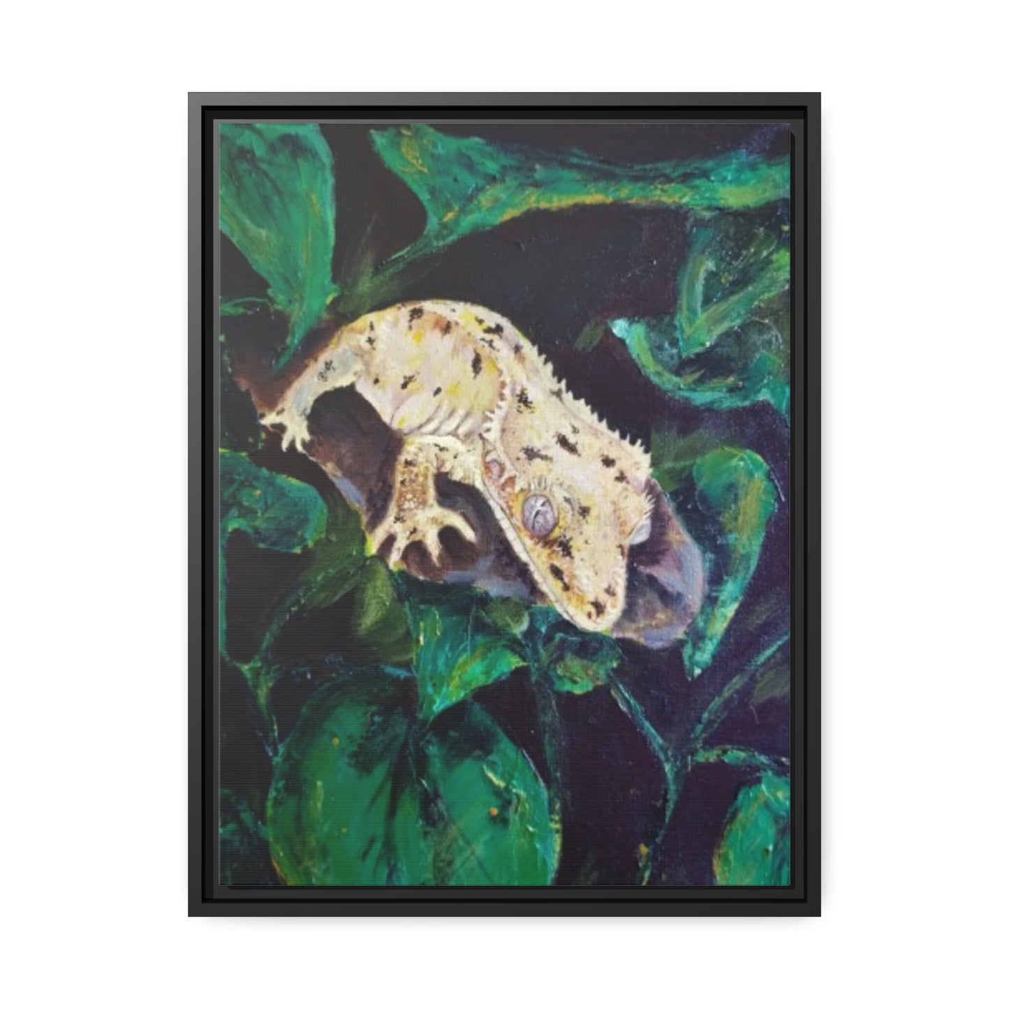 Dalmatian Crested Gecko Matte Canvas, Black Frame