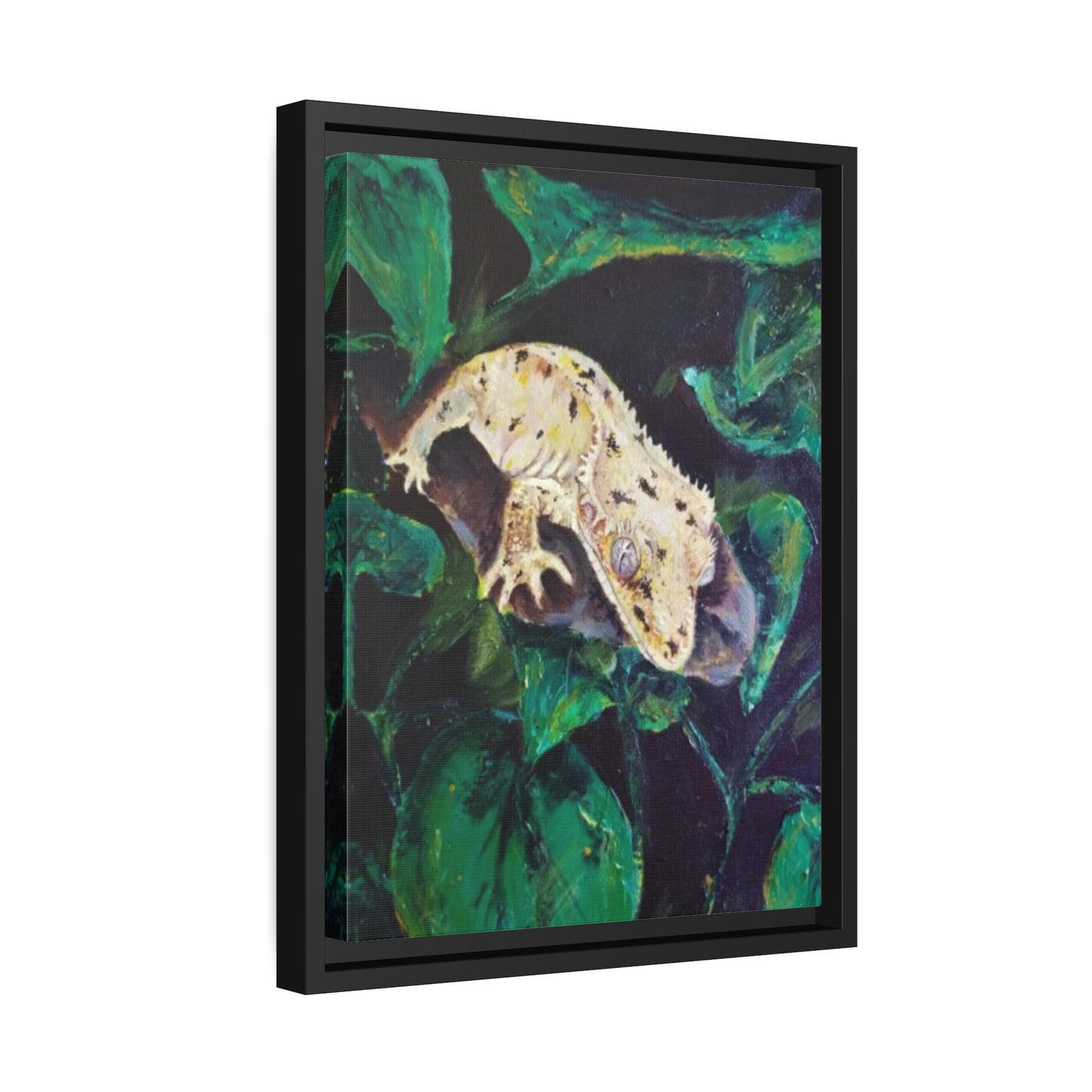 Dalmatian Crested Gecko Matte Canvas, Black Frame