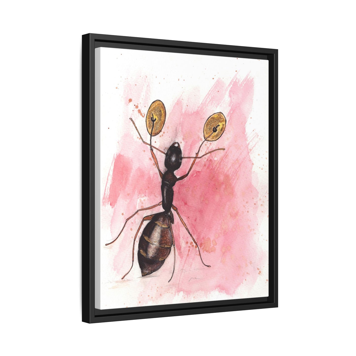 Ant With Symbols Print Matte Canvas, Black Frame