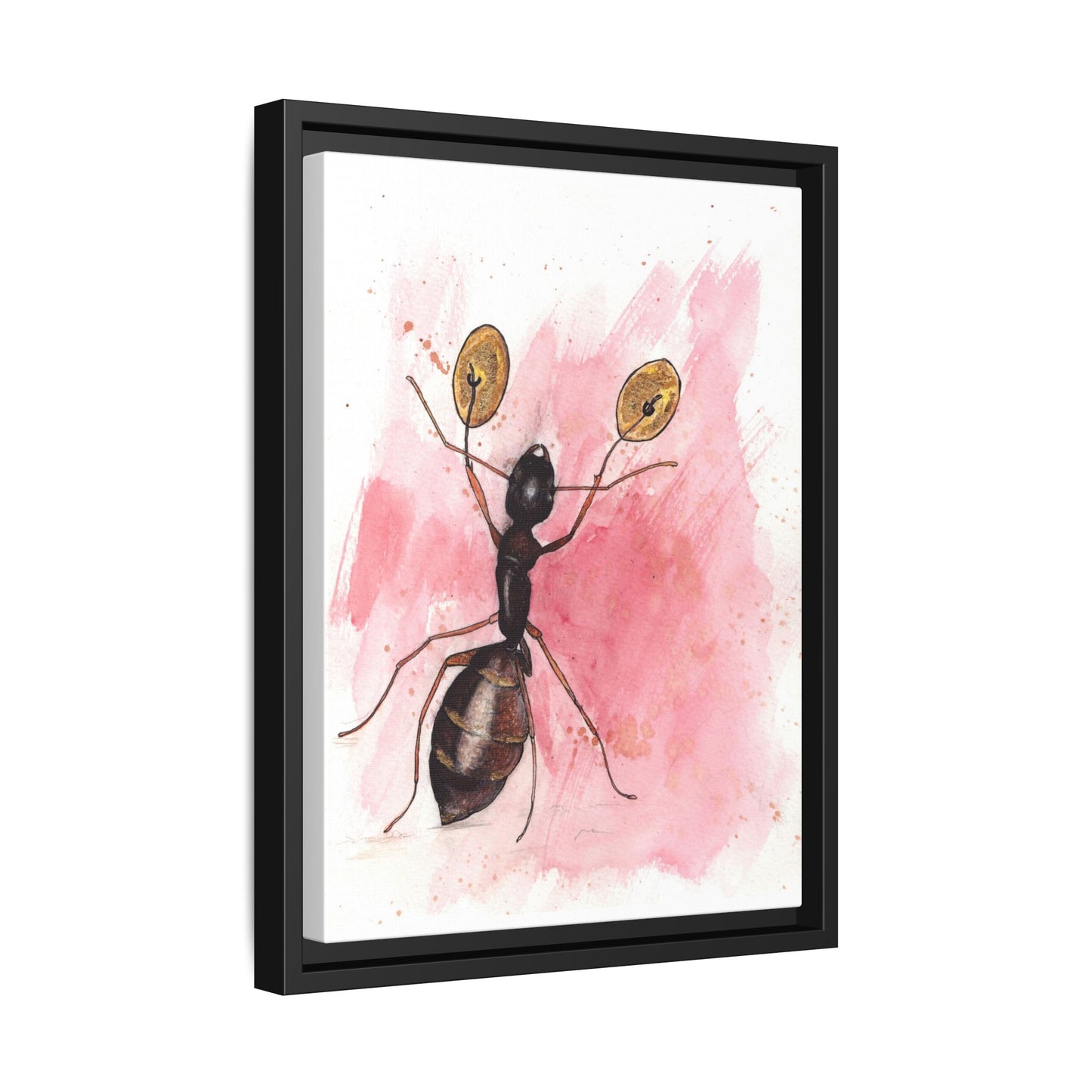 Ant With Symbols Print Matte Canvas, Black Frame