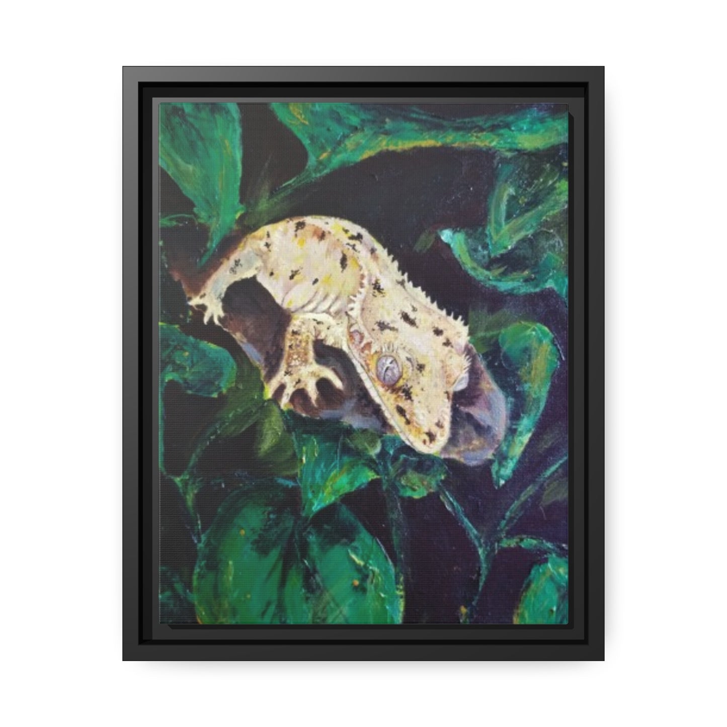 Dalmatian Crested Gecko Matte Canvas, Black Frame