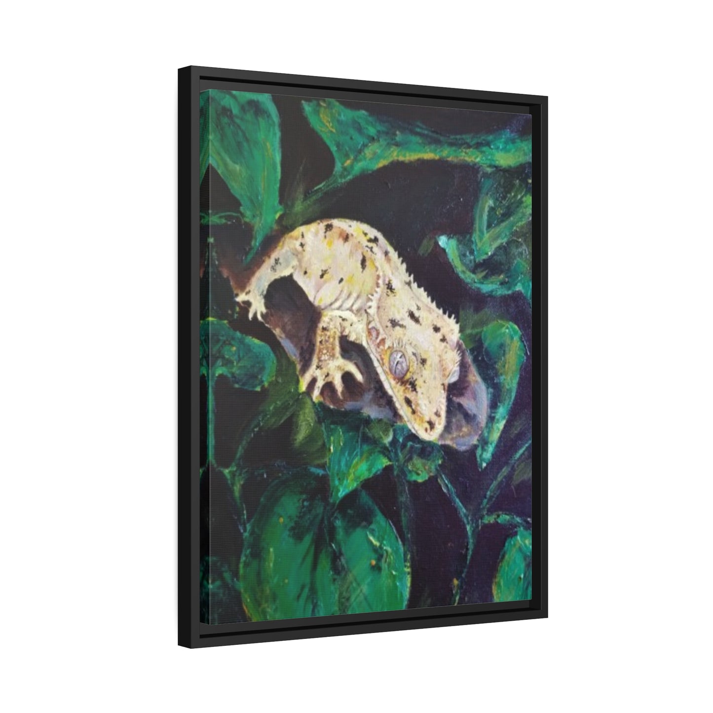 Dalmatian Crested Gecko Matte Canvas, Black Frame