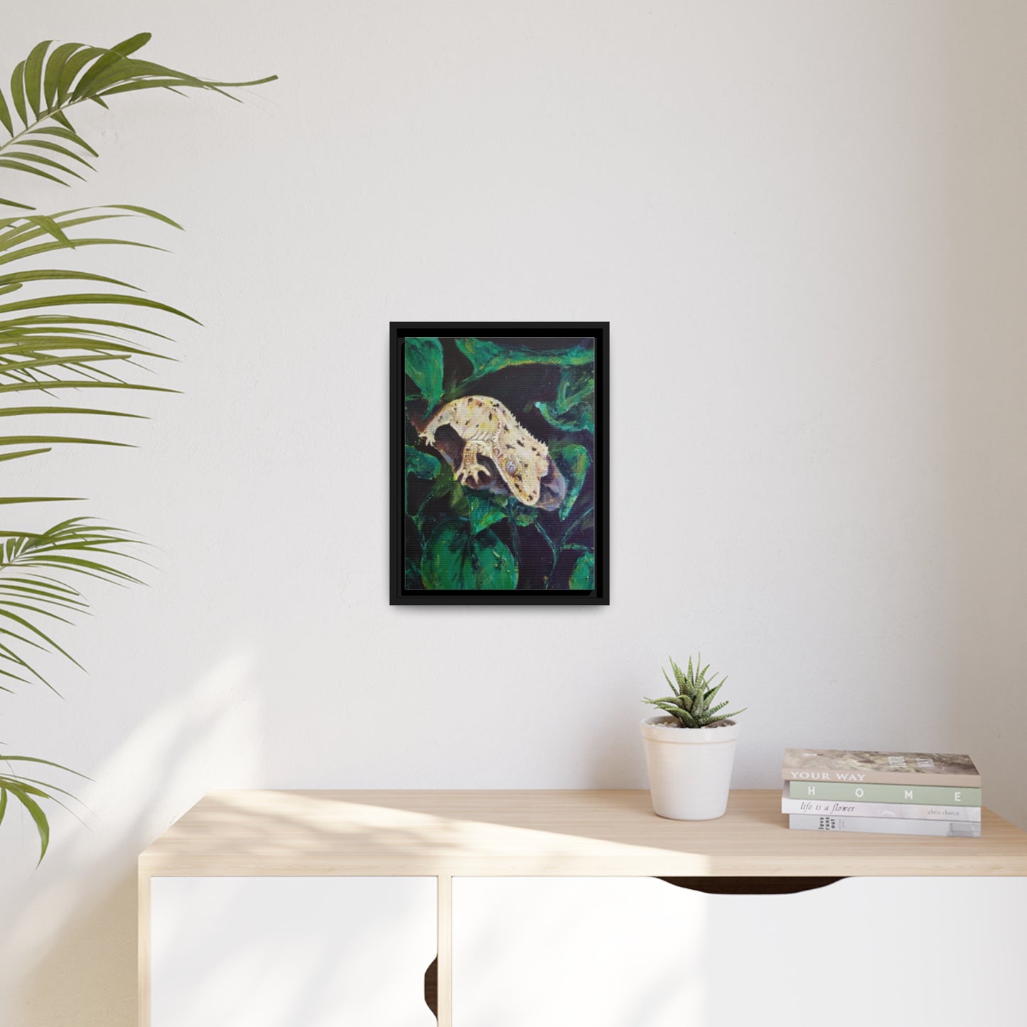 Dalmatian Crested Gecko Matte Canvas, Black Frame