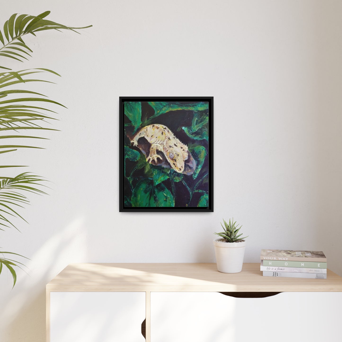 Dalmatian Crested Gecko Matte Canvas, Black Frame