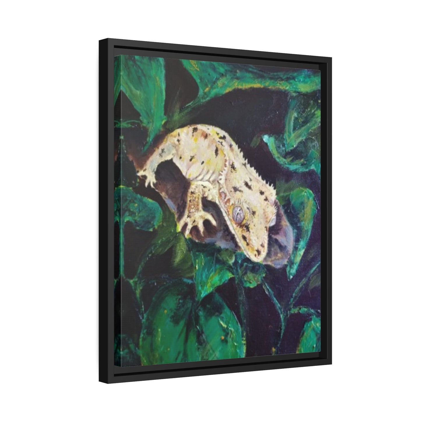 Dalmatian Crested Gecko Matte Canvas, Black Frame