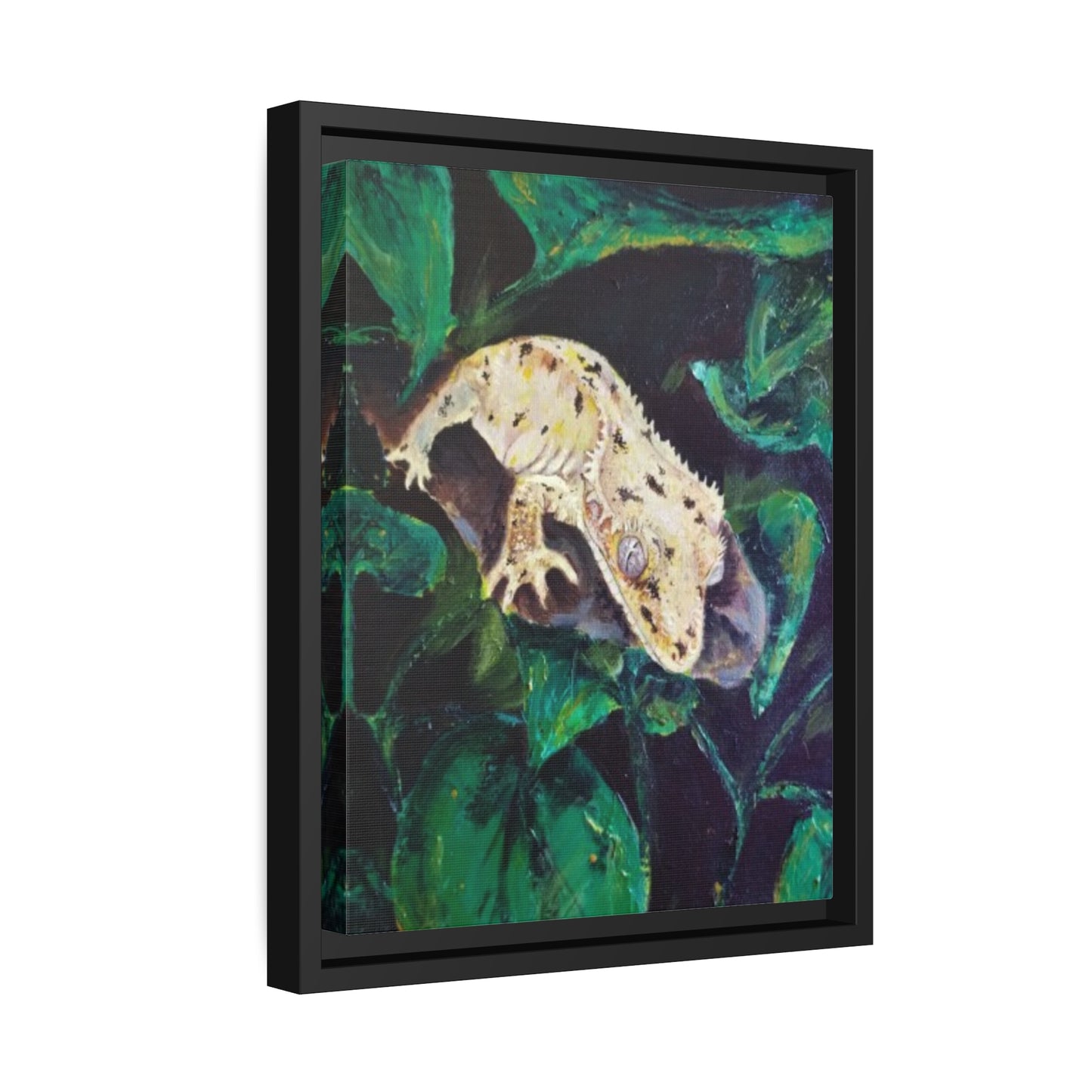 Dalmatian Crested Gecko Matte Canvas, Black Frame