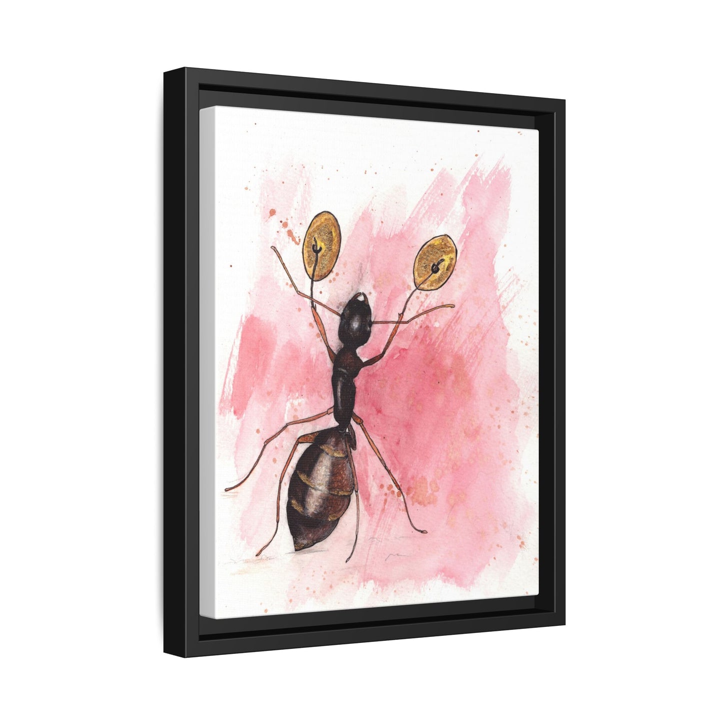 Ant With Symbols Print Matte Canvas, Black Frame