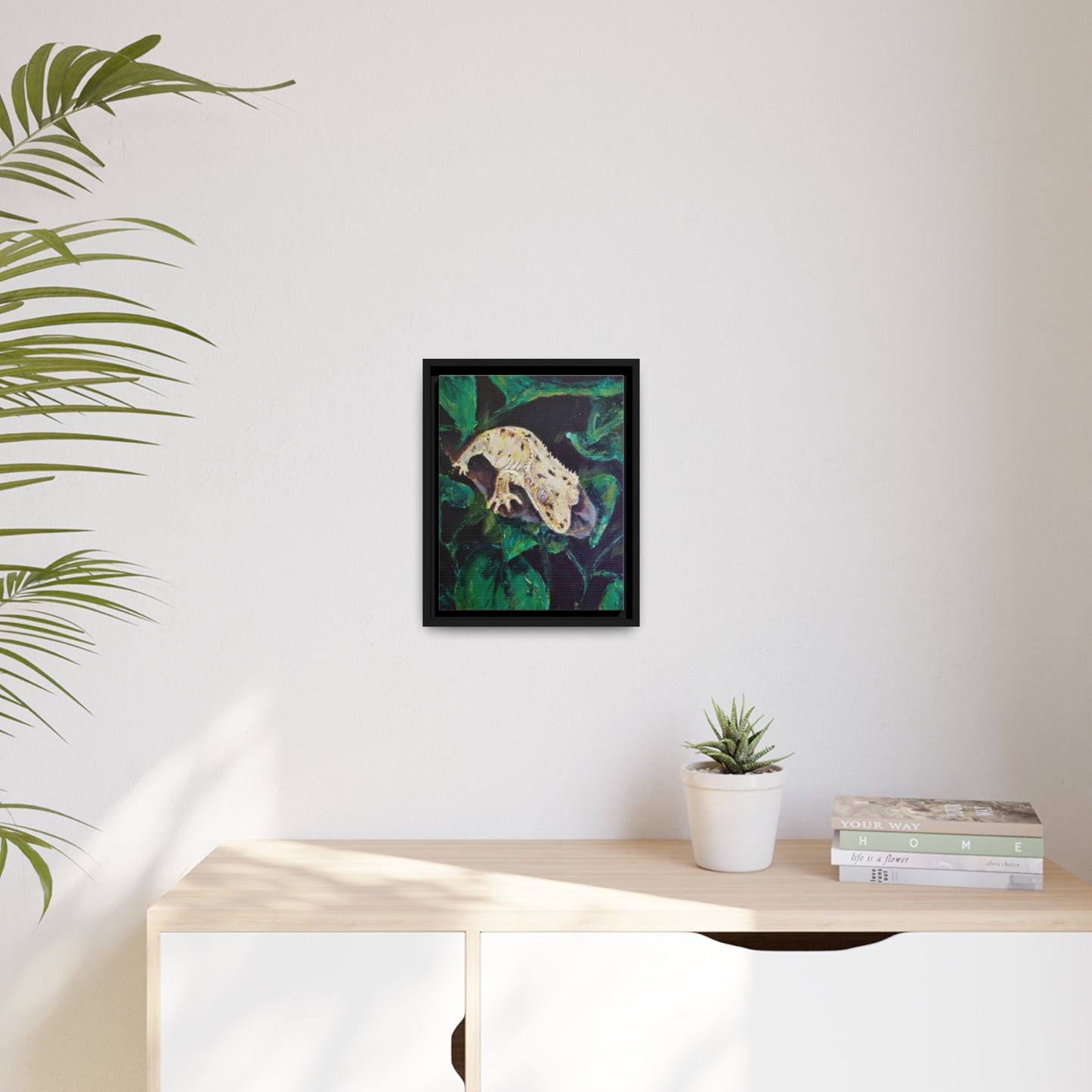 Dalmatian Crested Gecko Matte Canvas, Black Frame