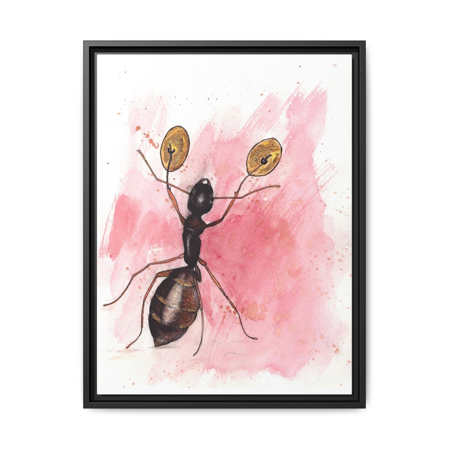 Ant With Symbols Print Matte Canvas, Black Frame