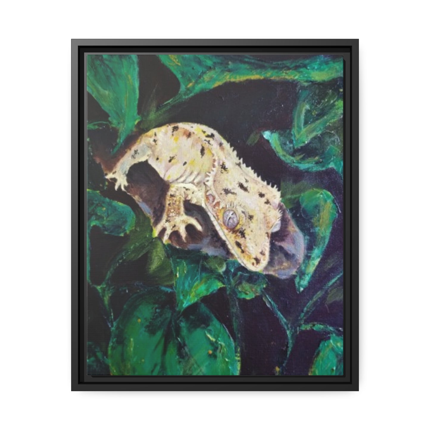 Dalmatian Crested Gecko Matte Canvas, Black Frame