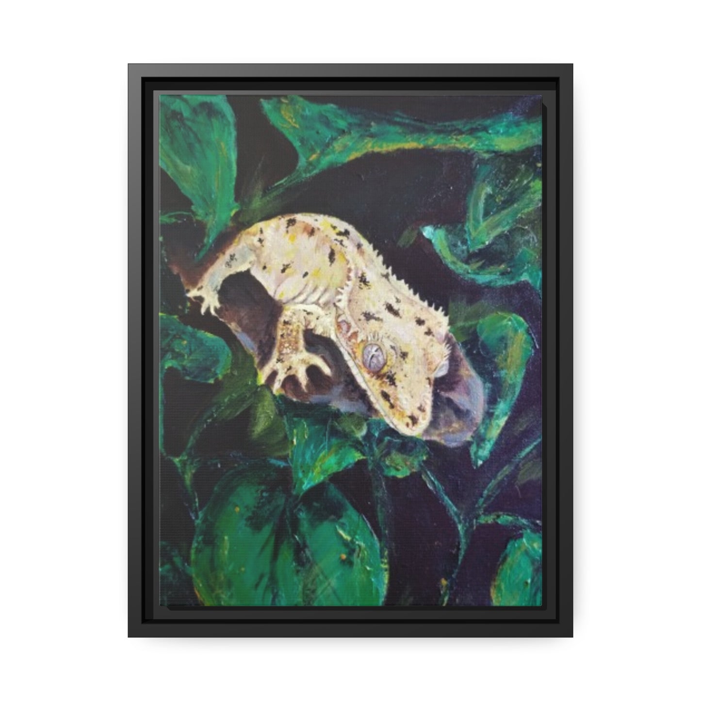 Dalmatian Crested Gecko Matte Canvas, Black Frame