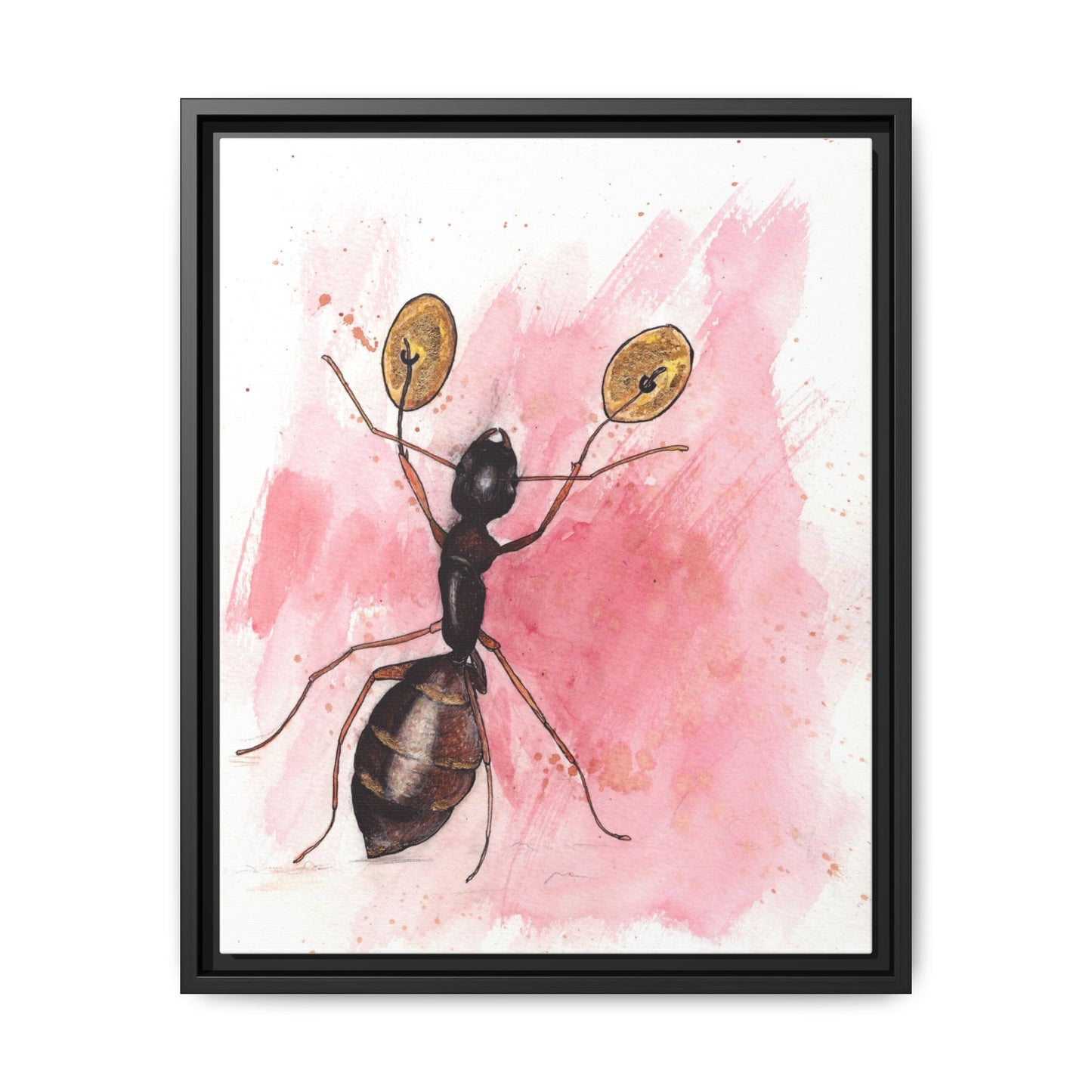 Ant With Symbols Print Matte Canvas, Black Frame