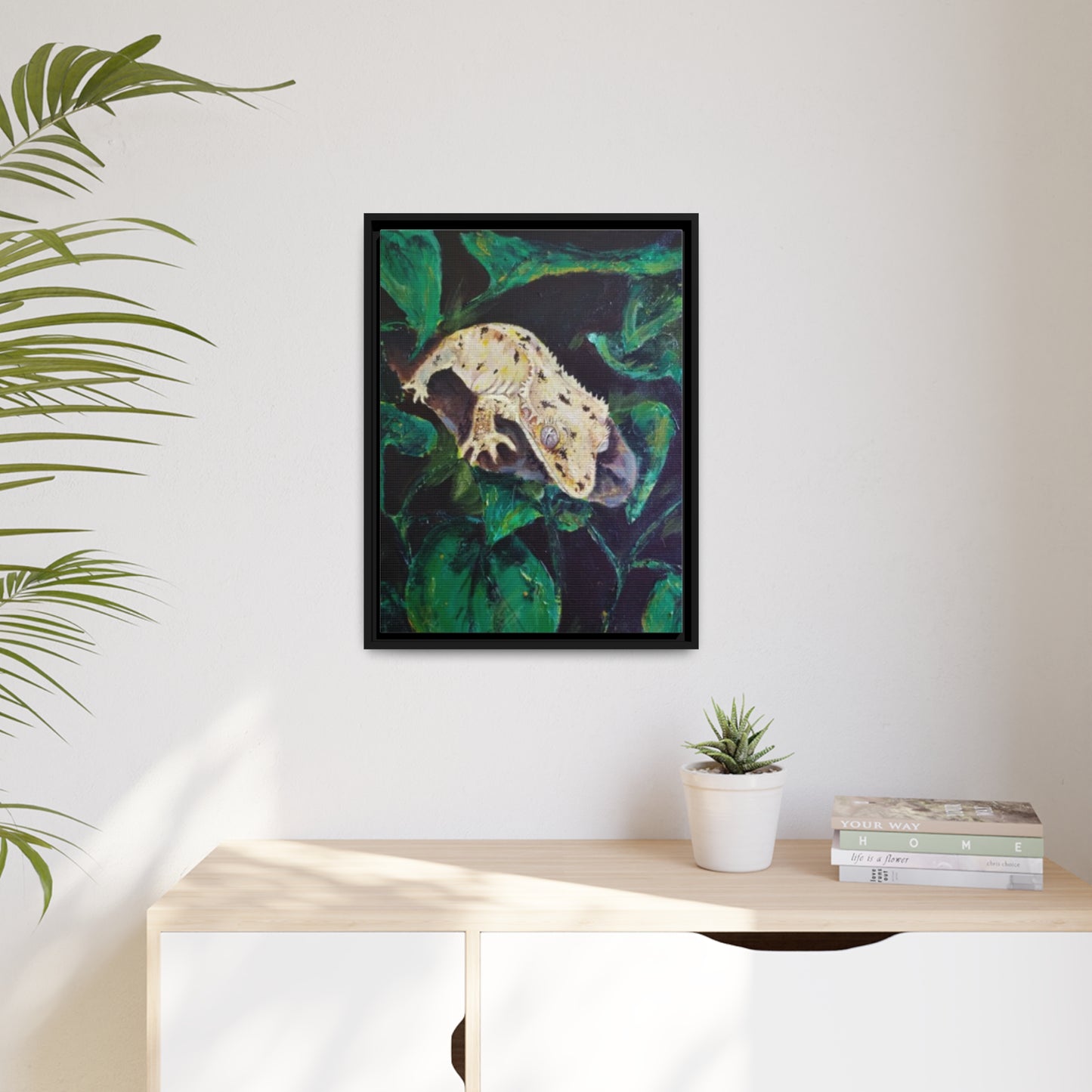 Dalmatian Crested Gecko Matte Canvas, Black Frame