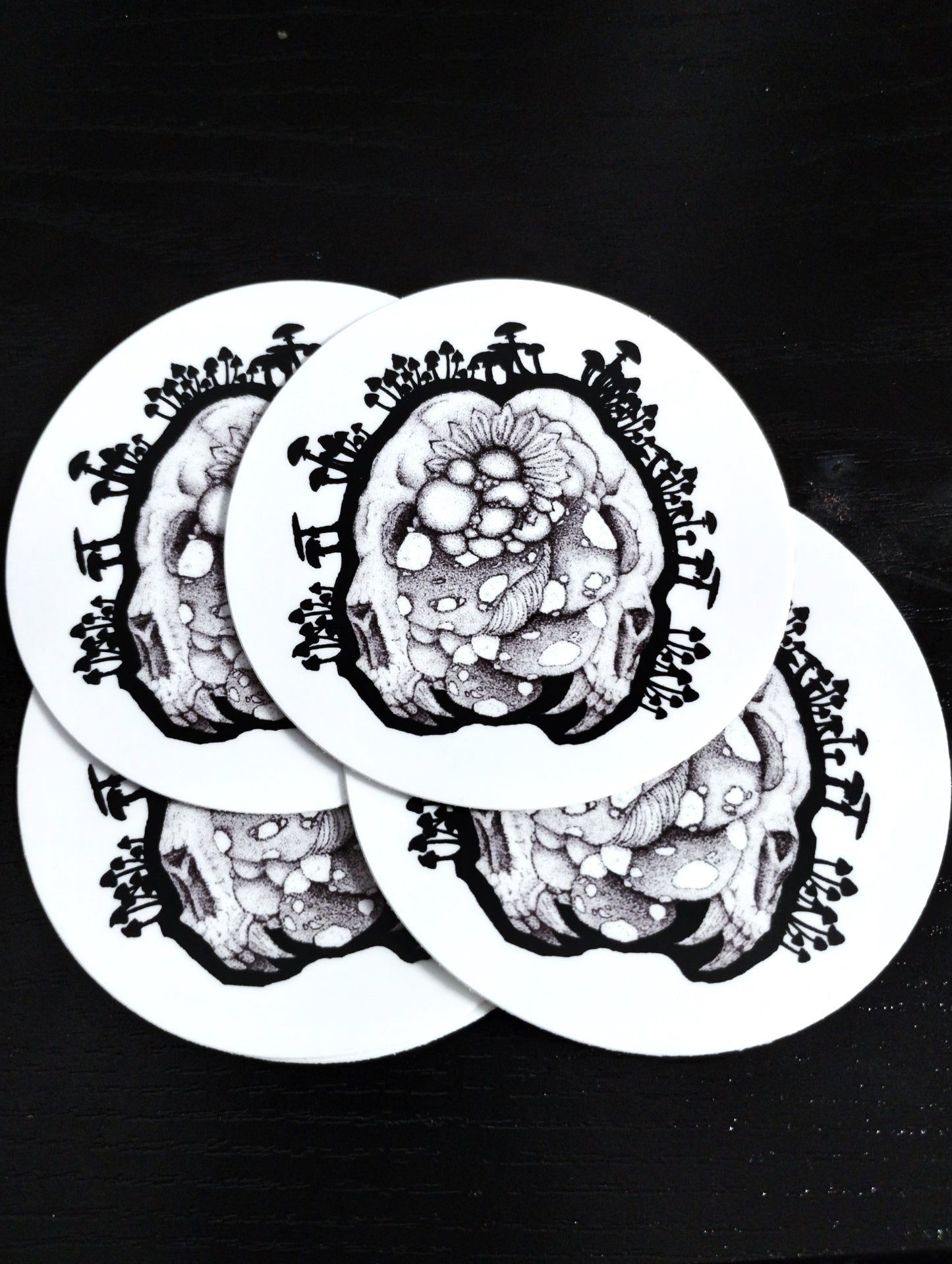 Bear Skulls with mushrooms- Circle Sticker