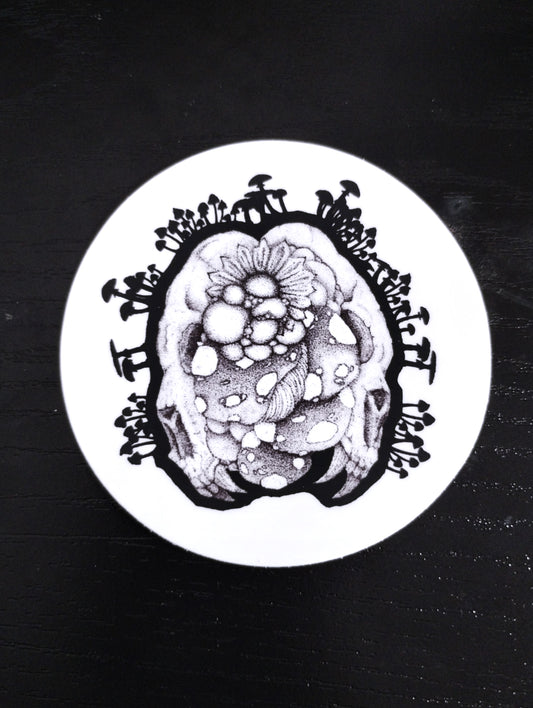 Bear Skulls with mushrooms- Circle Sticker