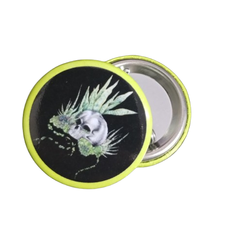 Skulls and Pearls Button Pin -Black & Green