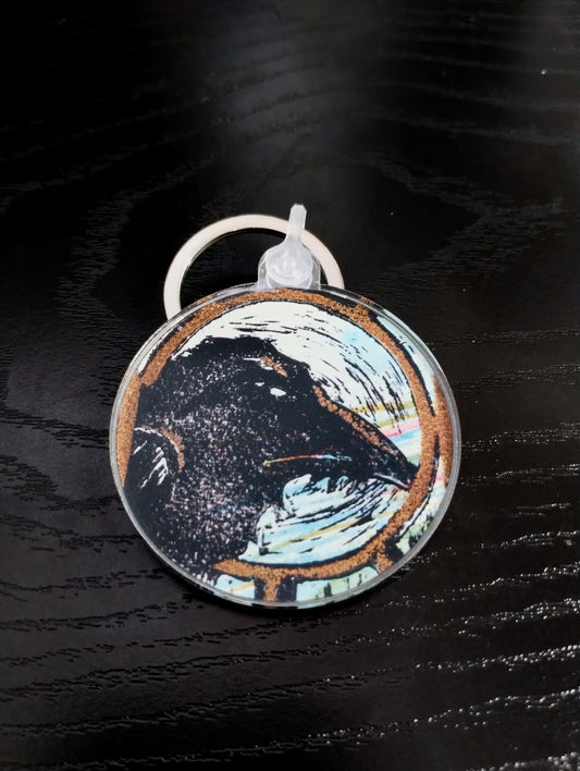 Raven Round Keychain - Blue