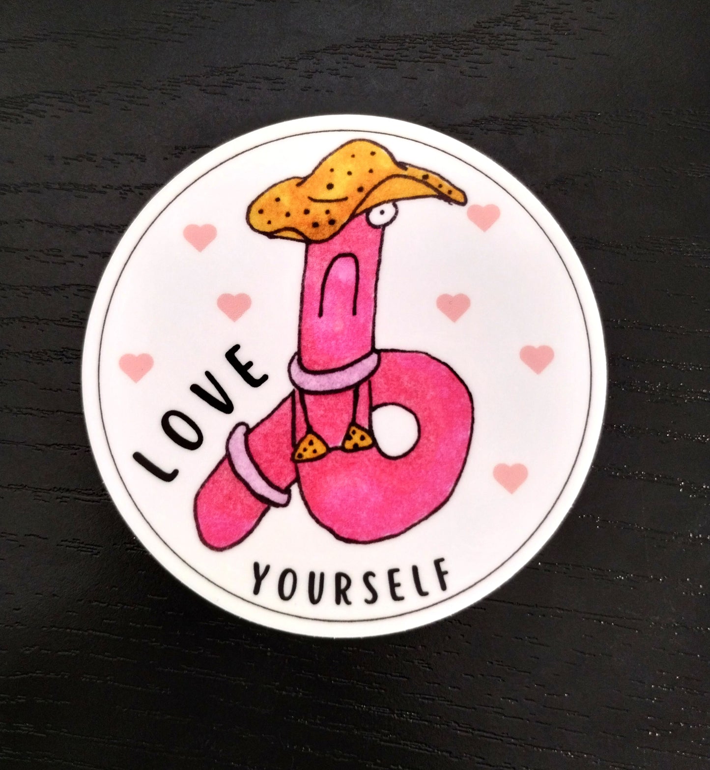 Emotional  Support Worm, Love yourself circle sticker