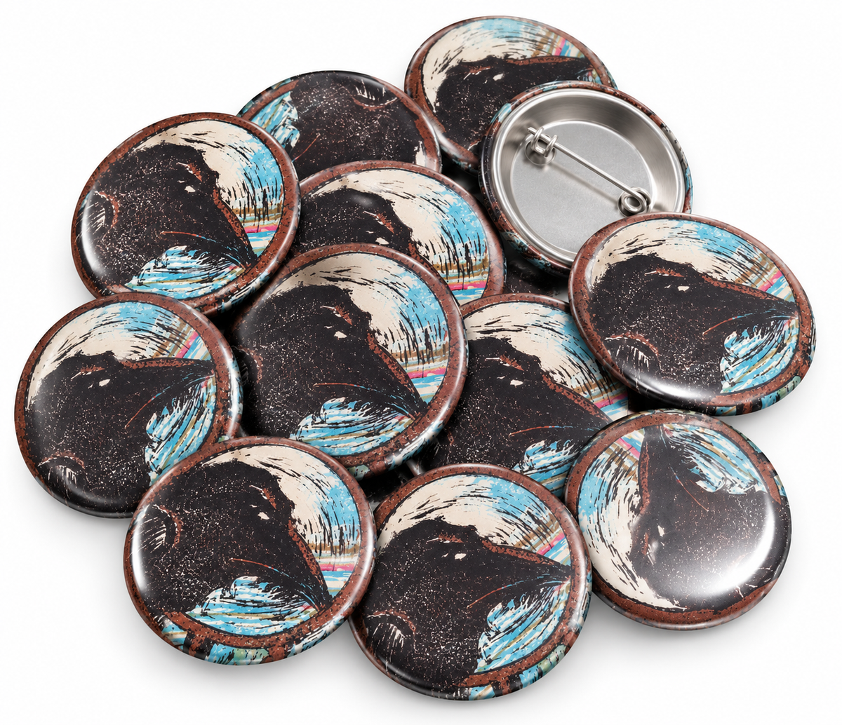 Raven Button Pin -Blue