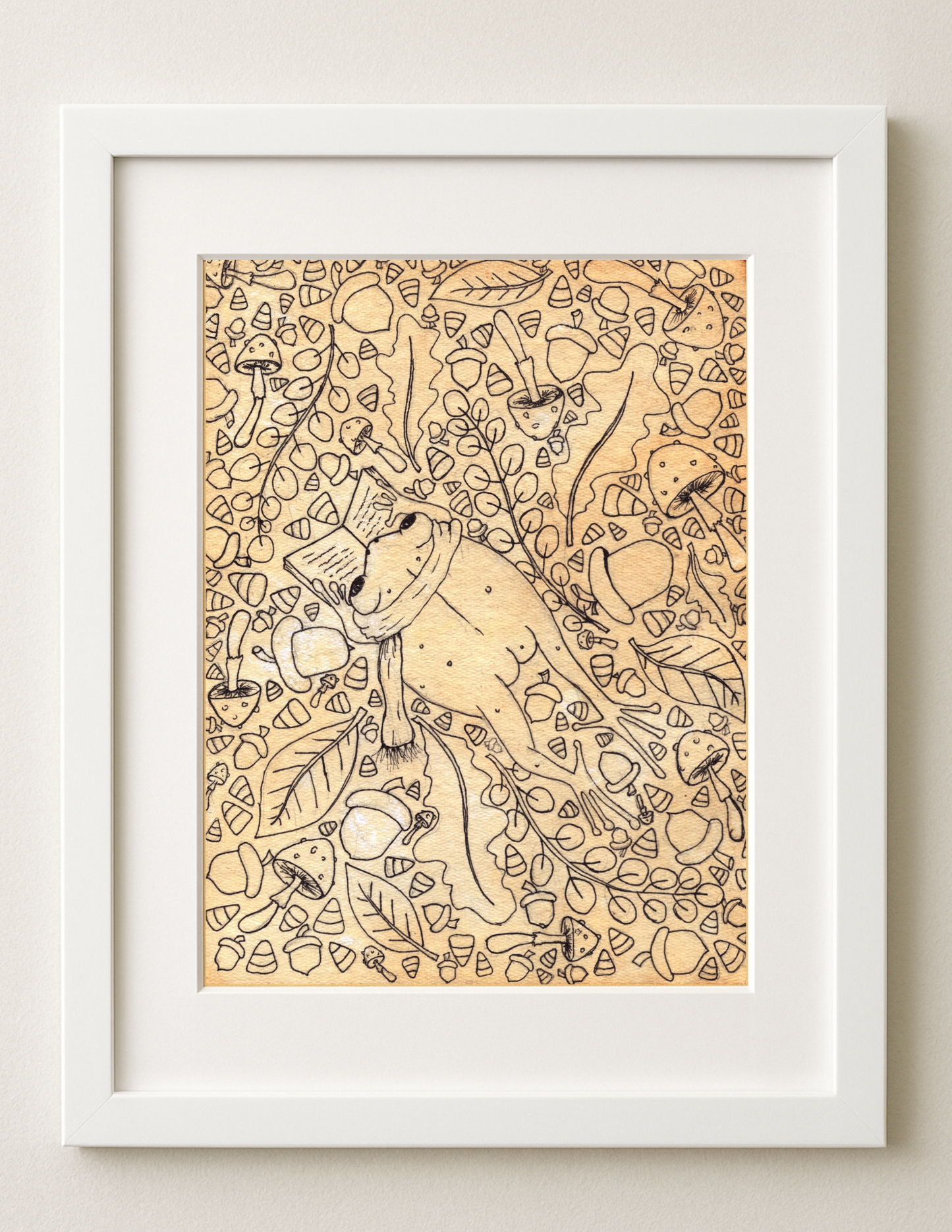 Autumn Reading Frog - Art Print 8.5 x 11