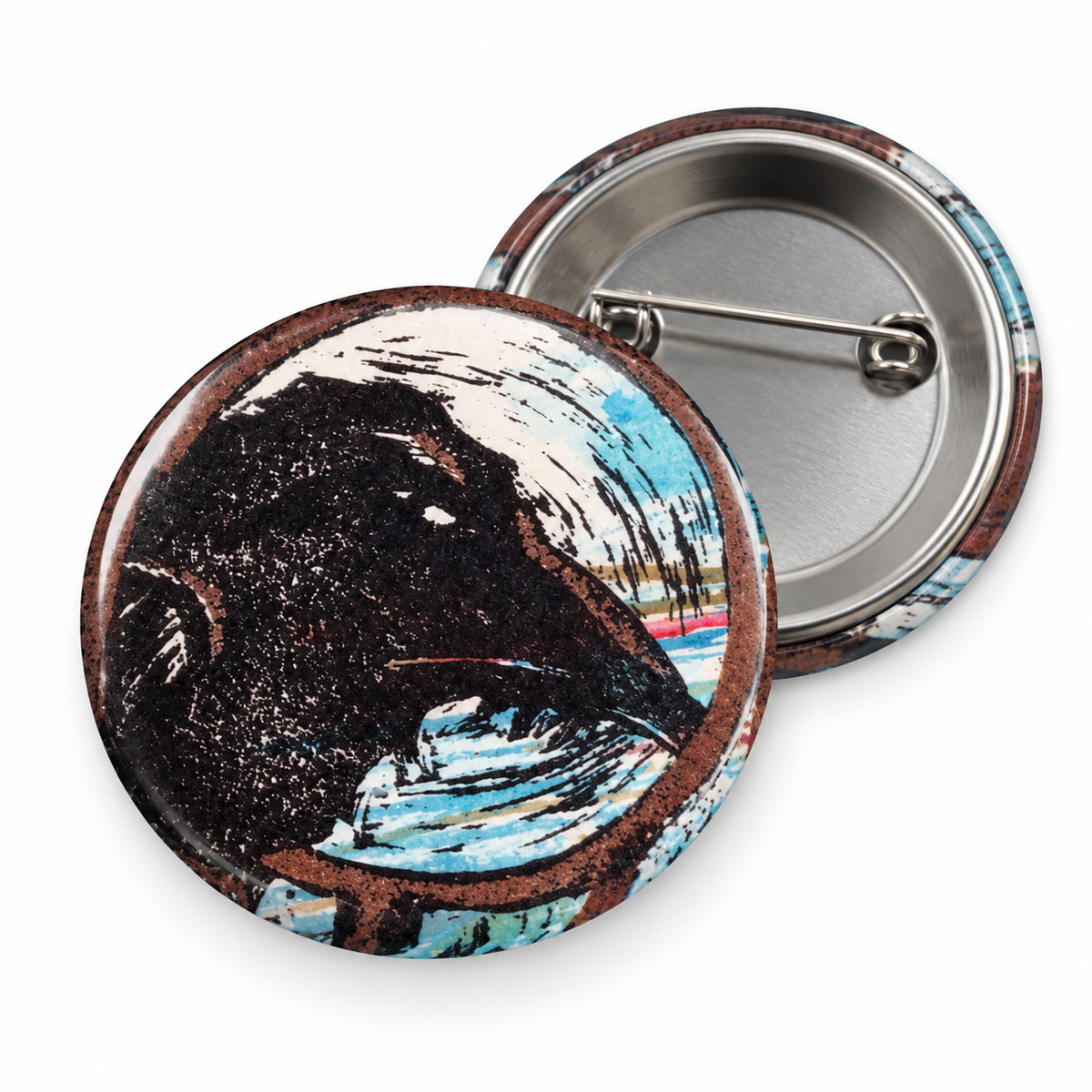Raven Button Pin -Blue
