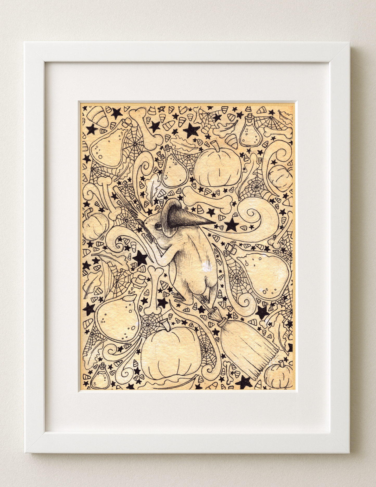 Witchy Frog on Broom - Art Print 8.5 x 11