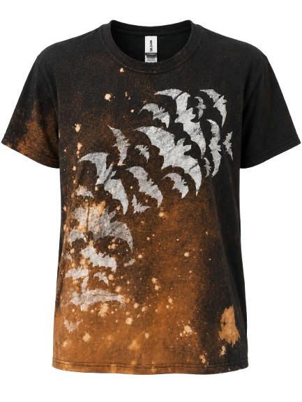 Hand Printed T-shirt - Black Bats Bleach Washed Medium