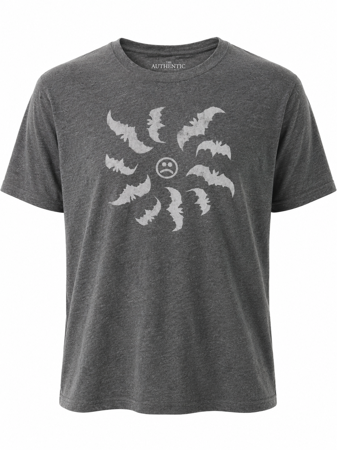 Hand Printed T-shirt- Charcoal Frowny Face With Bats