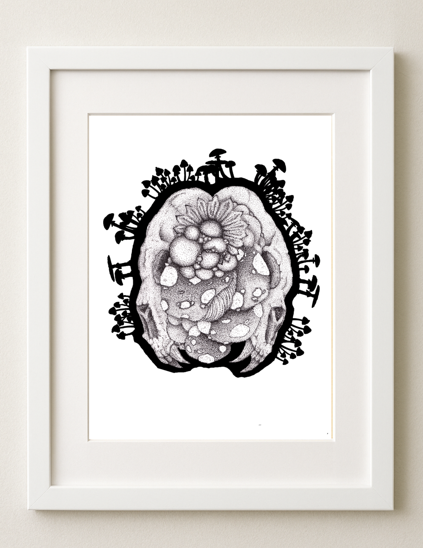 Bear Skulls With Mushrooms - Art Print 8.5 x 11