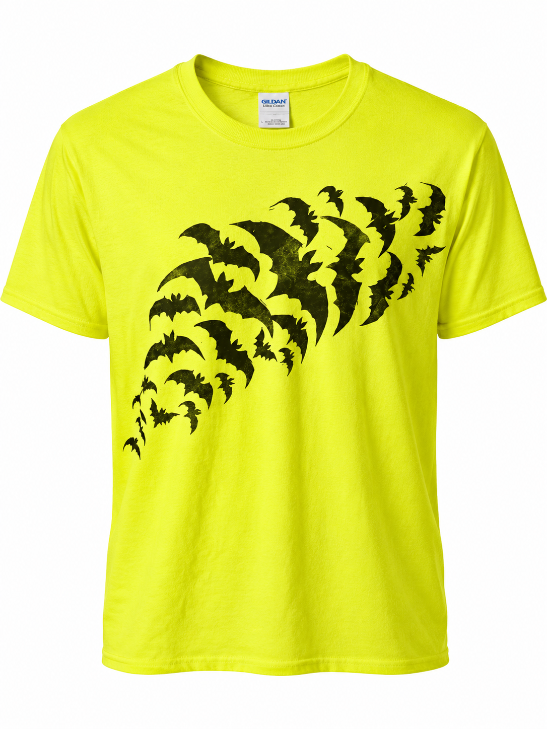 Hand Printed T-shirt - Neon Yellow Bats Large