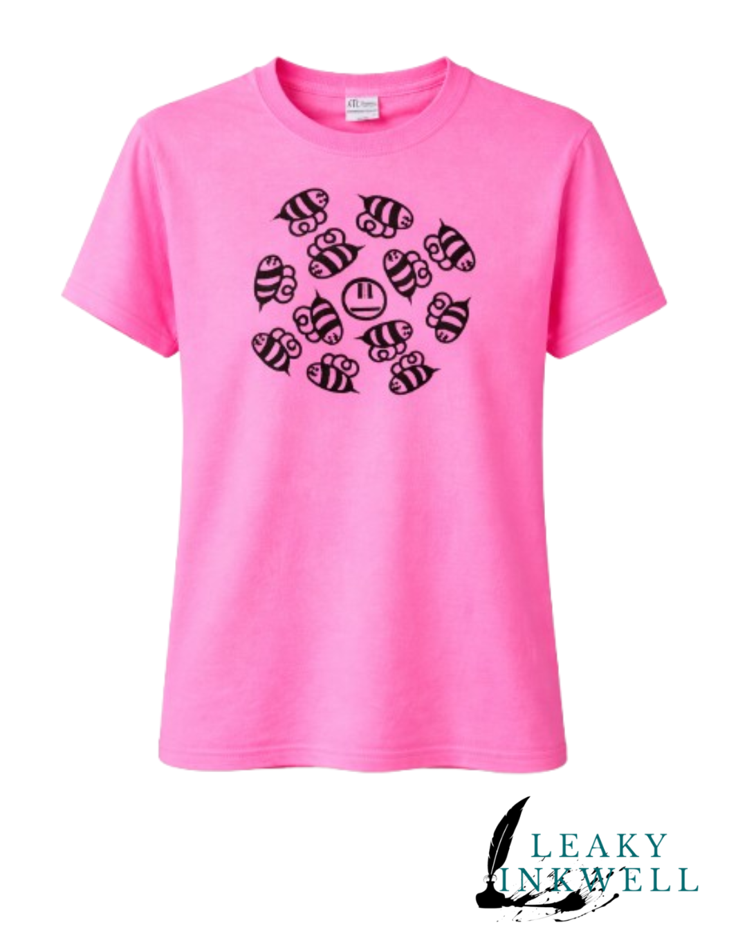 Hand Printed T-Shirt -Neon Pink Angry Beez