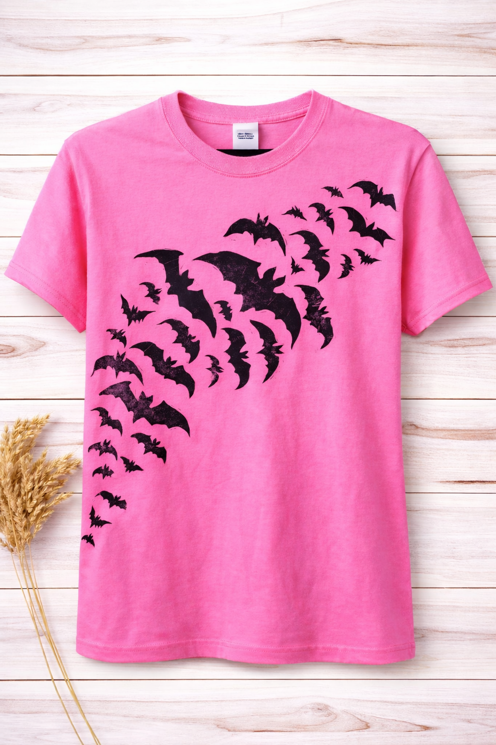 Hand Printed T-Shirt -Pink Bats