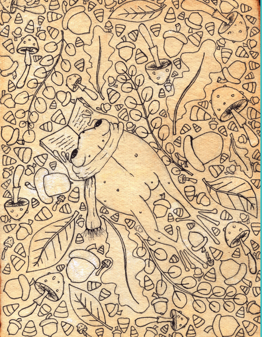 Autumn Reading Frog - Art Print 8.5 x 11