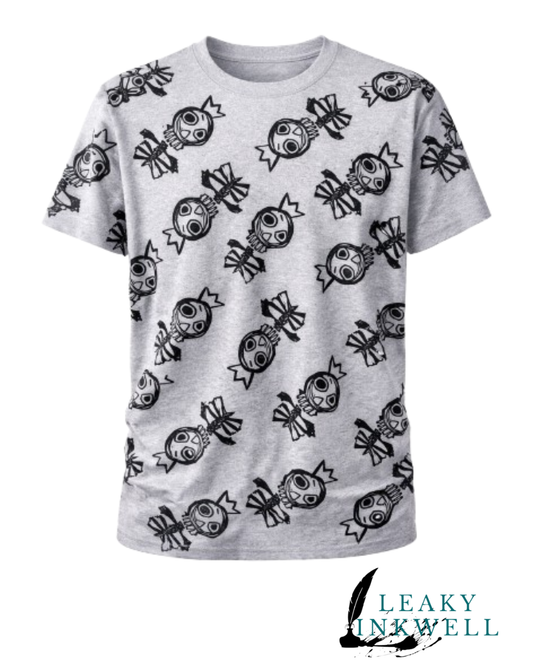 Hand Printed T-Shirt - Grey Skeleton Kings