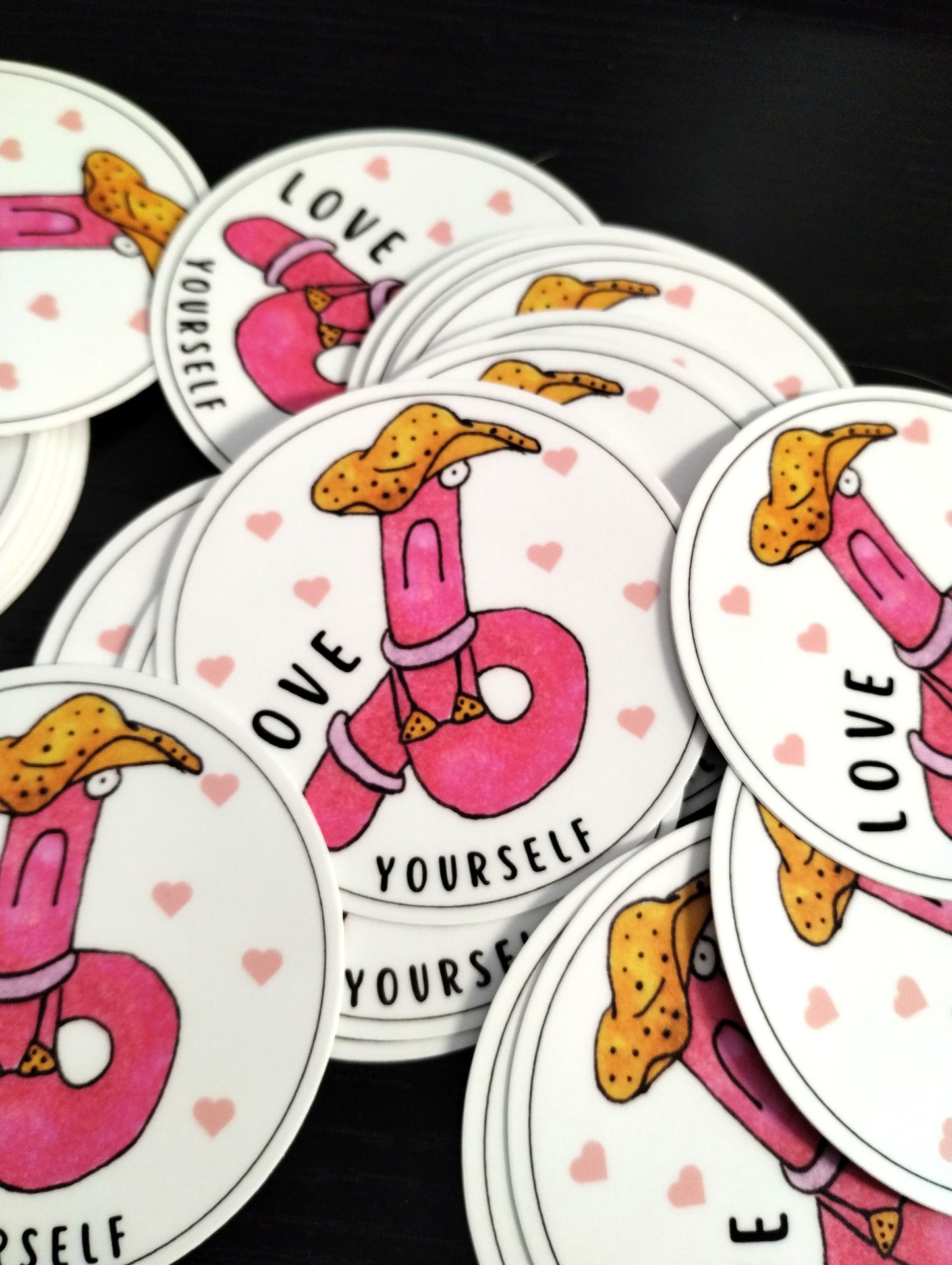 Emotional  Support Worm, Love yourself circle sticker